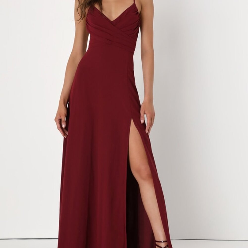 Lulus Event Ready Burgundy Backless Lace-up Maxi Dress Red - Size L
